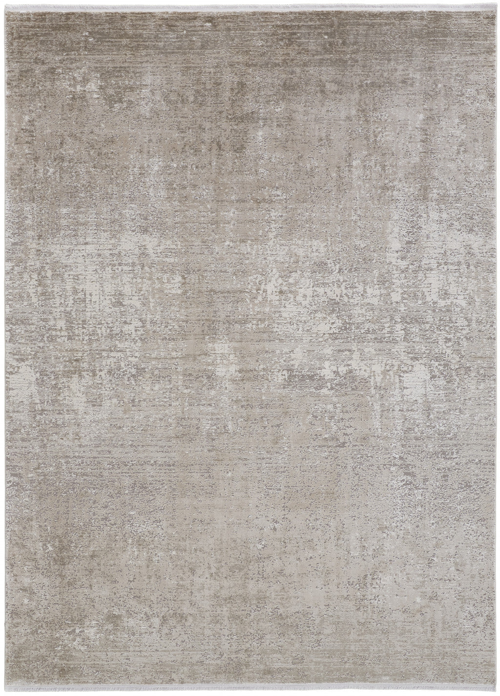 3' X 5' Taupe Ivory And Gold Abstract Power Loom Distressed Area Rug With Fringe