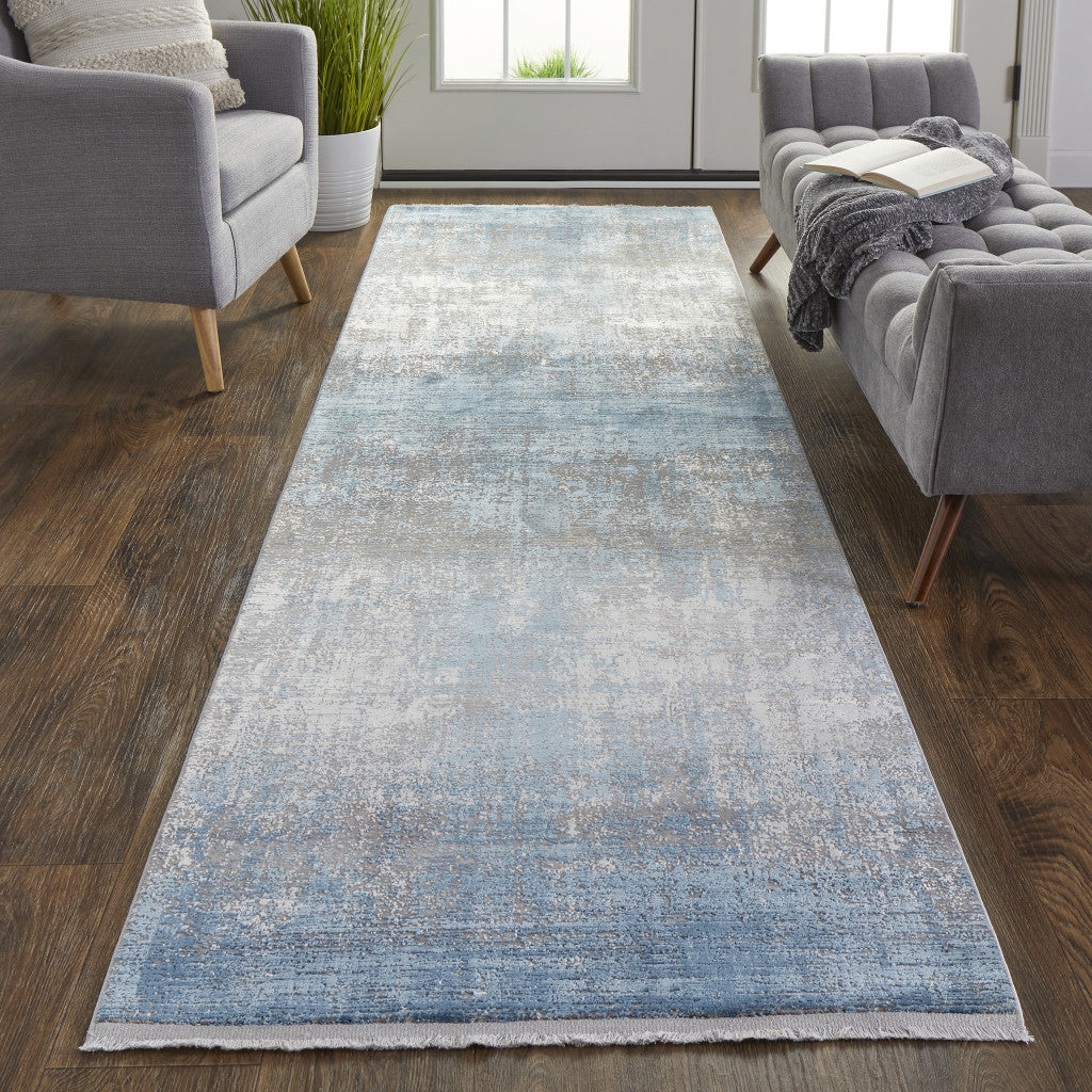 3' X 5' Taupe Ivory And Gold Abstract Power Loom Distressed Area Rug With Fringe