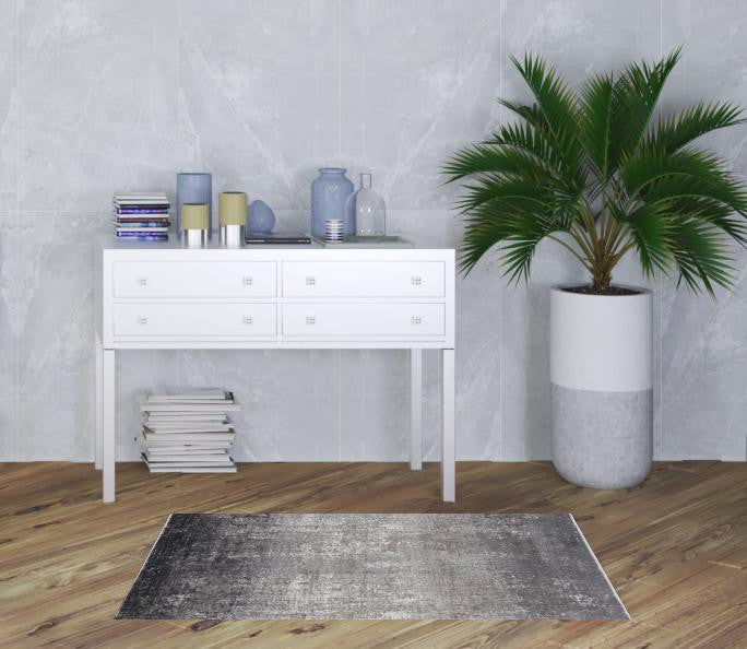 3' X 5' Taupe Ivory And Gold Abstract Power Loom Distressed Area Rug With Fringe