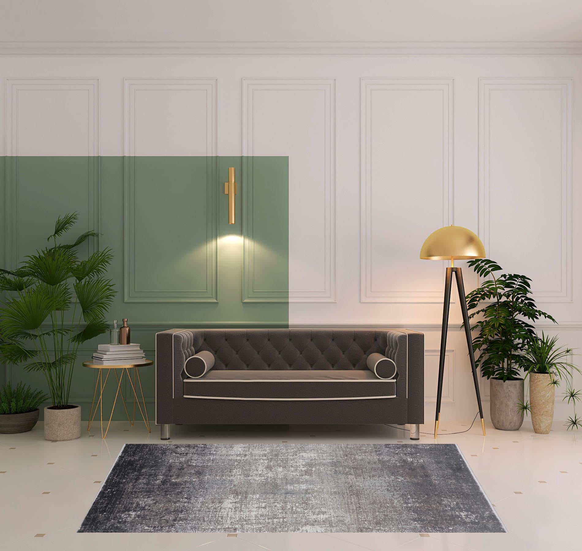 3' X 5' Taupe Ivory And Gold Abstract Power Loom Distressed Area Rug With Fringe