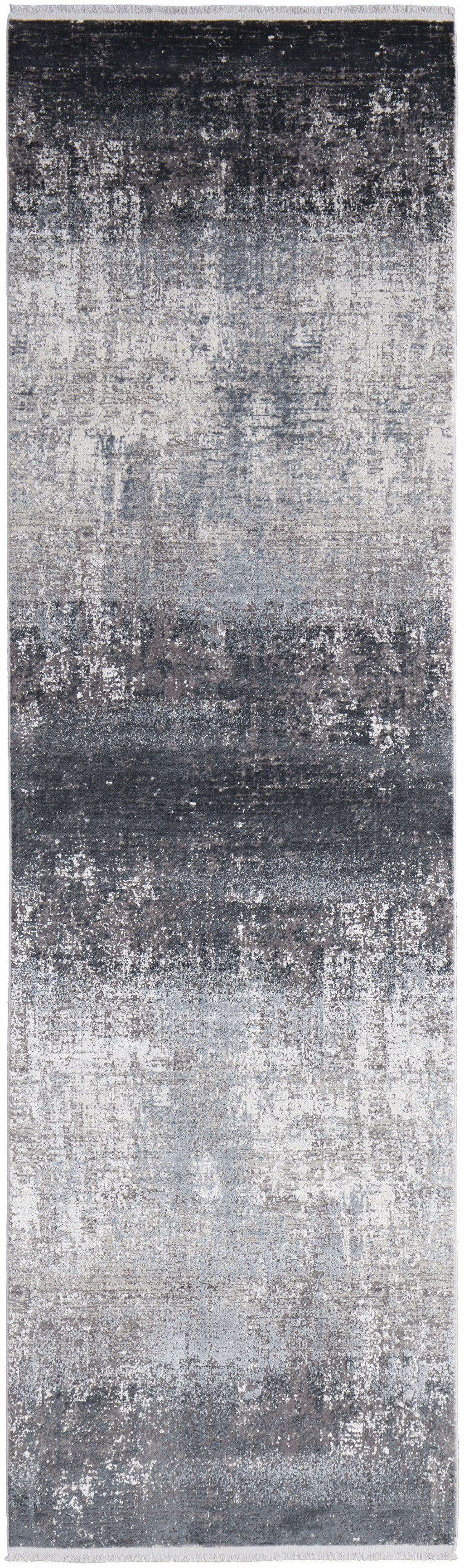 3' X 5' Taupe Ivory And Gold Abstract Power Loom Distressed Area Rug With Fringe