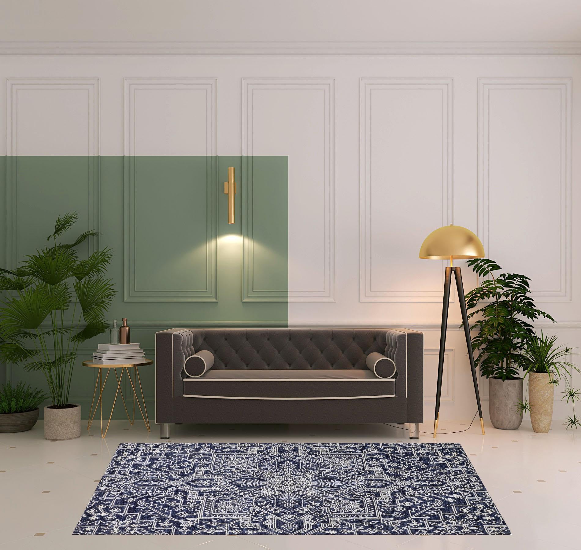 Ivory And Brown Wool Floral Tufted Handmade Stain Resistant Area Rug - 5' x 8'