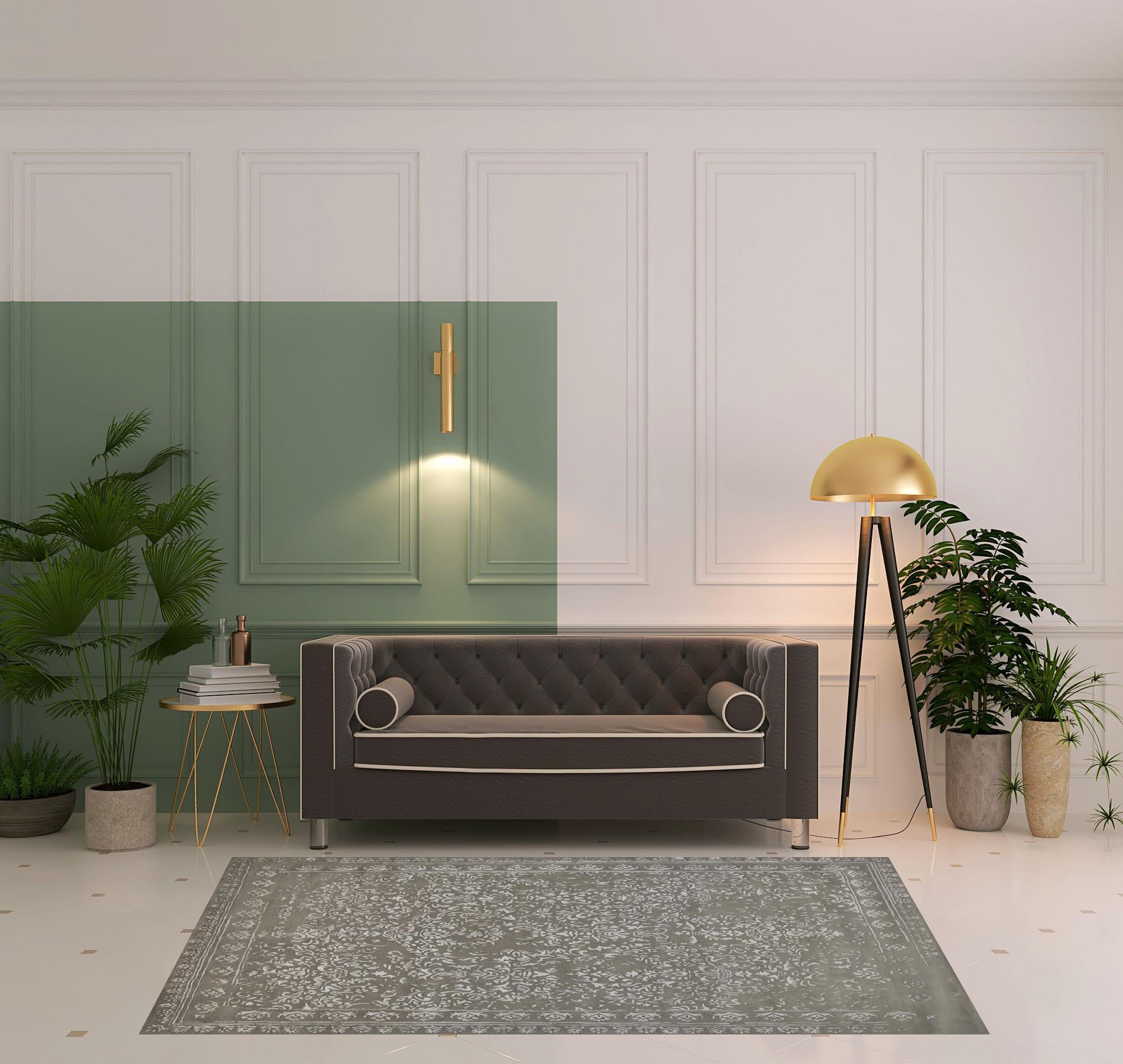 Blue And Silver Wool Floral Tufted Handmade Distressed Area Rug - 5' x 8'