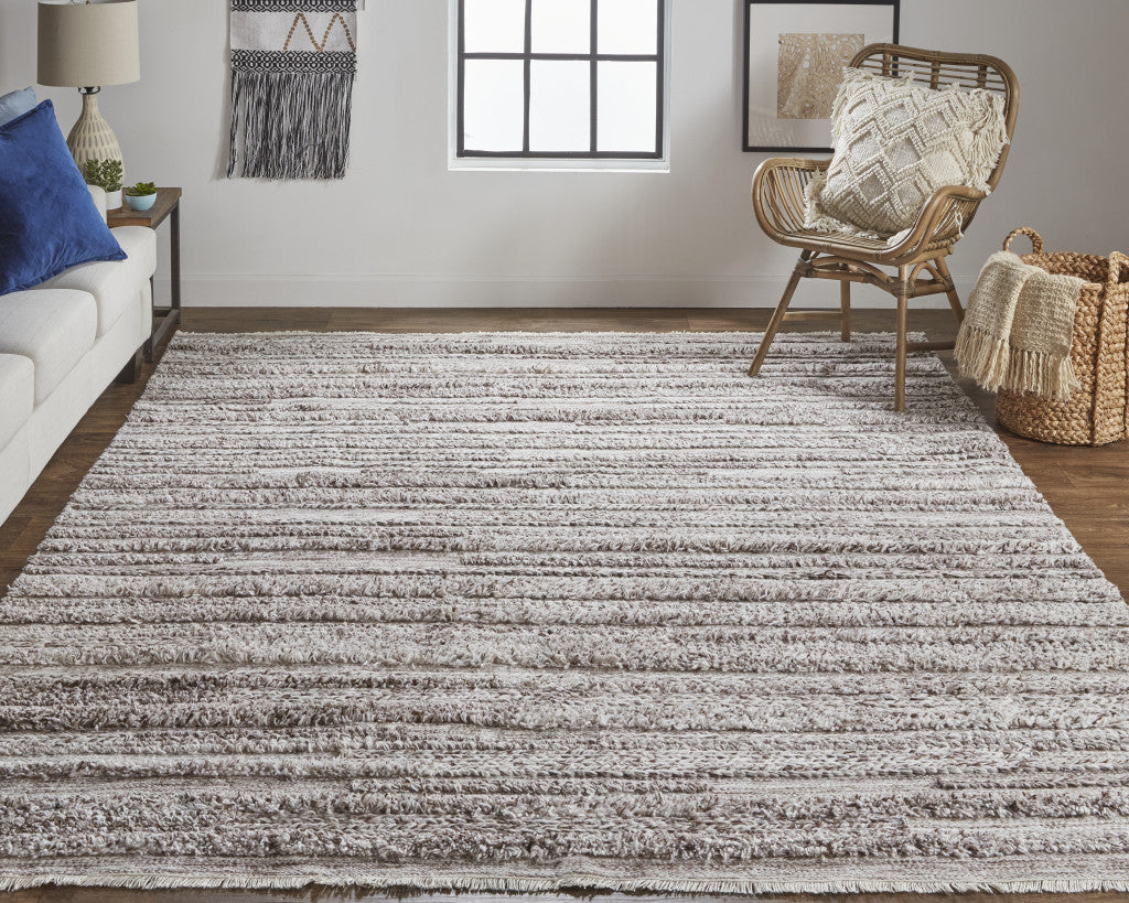 4' X 6' Ivory And Taupe Striped Hand Woven Stain Resistant Area Rug