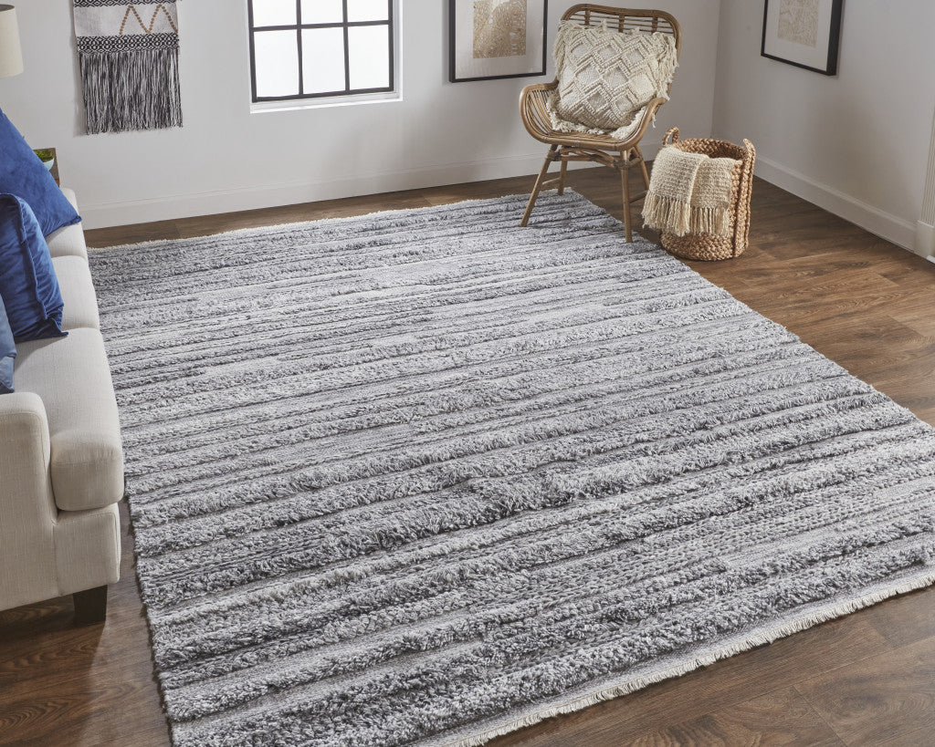 4' X 6' Ivory And Taupe Striped Hand Woven Stain Resistant Area Rug