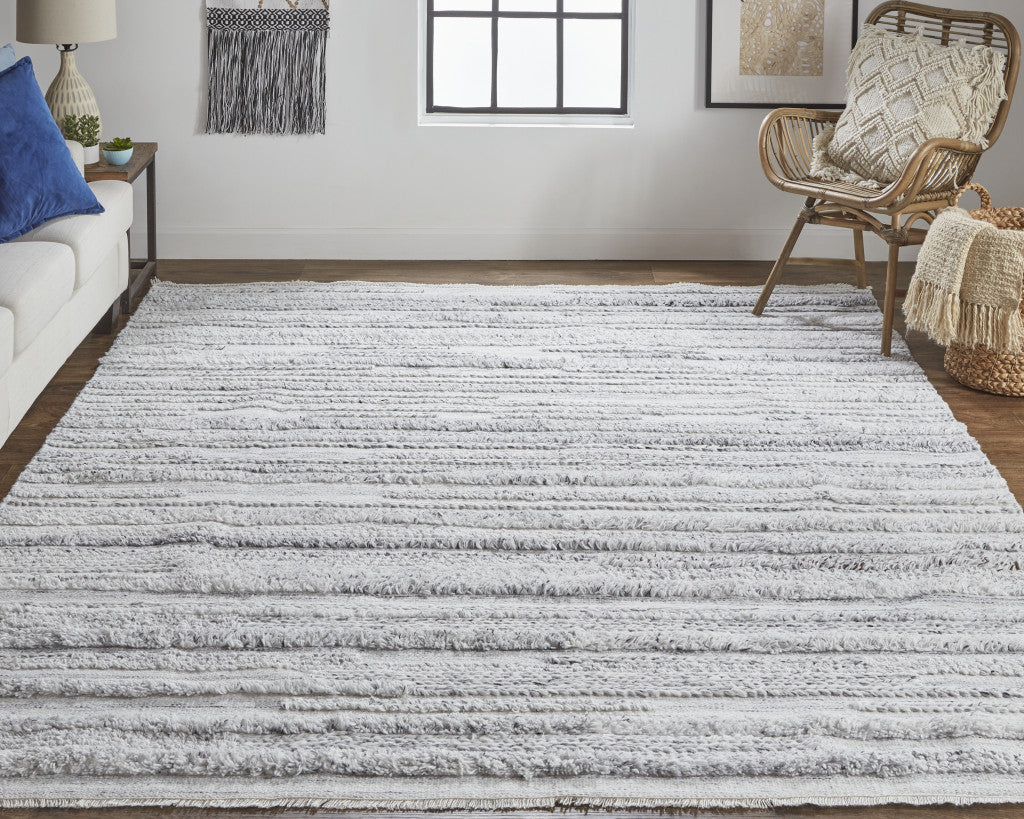 4' X 6' Ivory And Taupe Striped Hand Woven Stain Resistant Area Rug