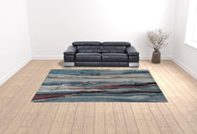 Red Pink And Blue Wool Abstract Tufted Handmade Stain Resistant Area Rug - 4' x 6'