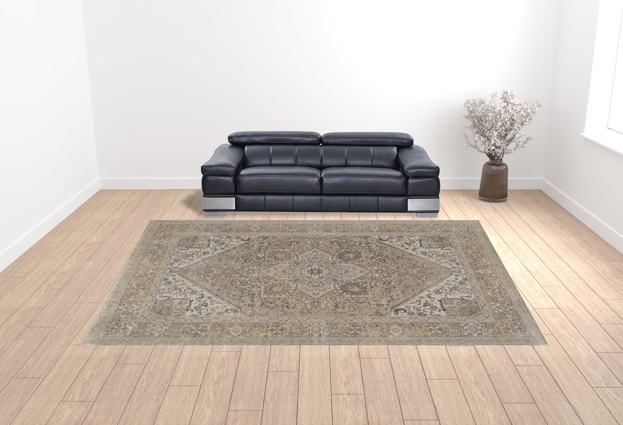 4' X 6' Brown Ivory And Tan Floral Power Loom Distressed Area Rug