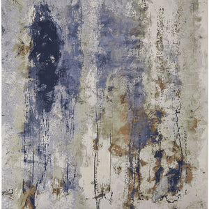 10' X 13' Blue Orange And Ivory Abstract Power Loom Area Rug