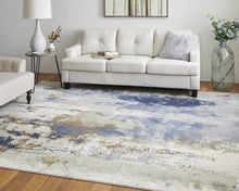 10' X 13' Blue Orange And Ivory Abstract Power Loom Area Rug