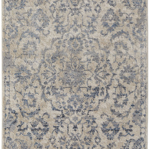 4' X 6' Blue Gray And Ivory Floral Power Loom Distressed Area Rug