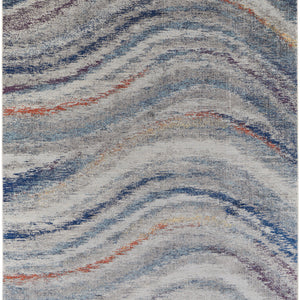 3' X 5' Blue Gray And Orange Abstract Power Loom Stain Resistant Area Rug