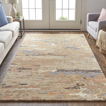 4' X 6' Tan And Blue Wool Abstract Tufted Handmade Stain Resistant Area Rug