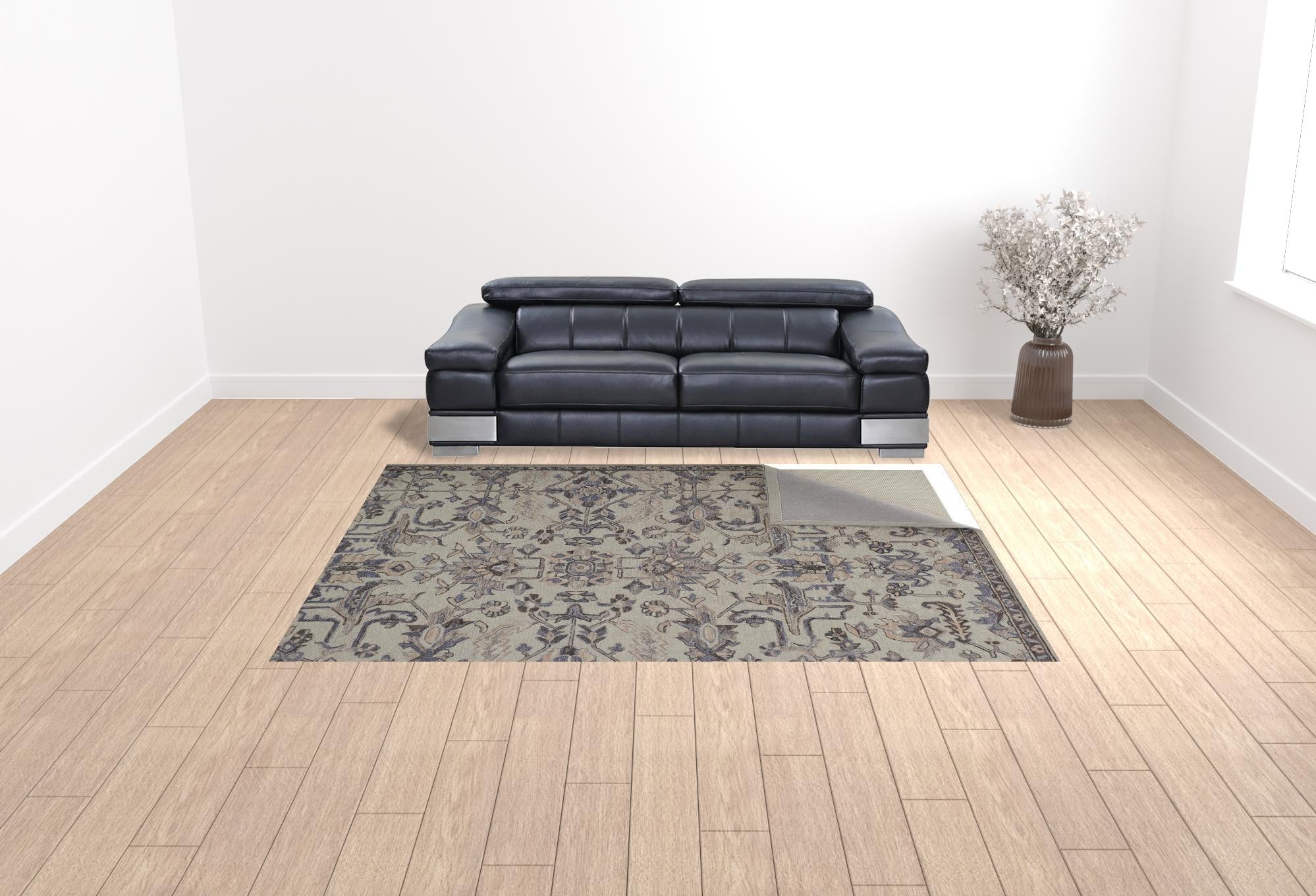 4' X 6' Gray And Gold Wool Floral Tufted Handmade Stain Resistant Area Rug