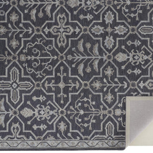 4' X 6' Blue And Gray Wool Floral Tufted Handmade Stain Resistant Area Rug