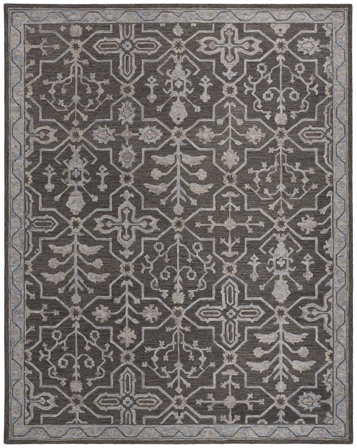 4' X 6' Blue And Gray Wool Floral Tufted Handmade Stain Resistant Area Rug