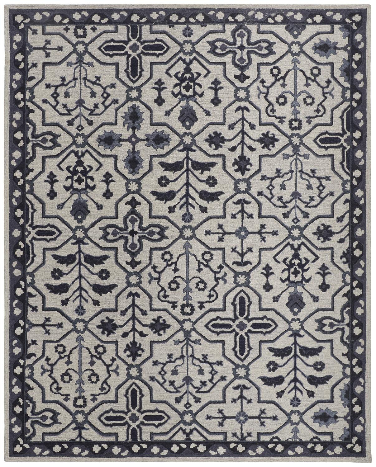 4' X 6' Blue And Gray Wool Floral Tufted Handmade Stain Resistant Area Rug