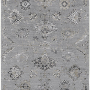 4' X 6' Silver And Black Floral Power Loom Distressed Area Rug