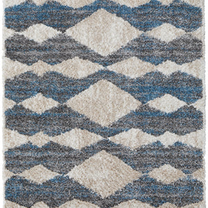 4' X 6' Ivory Gray And Blue Chevron Power Loom Stain Resistant Area Rug