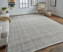 Gray Ivory And Blue Hand Woven Area Rug - 5' x 8'