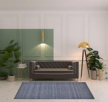 Gray Ivory And Blue Hand Woven Area Rug - 5' x 8'