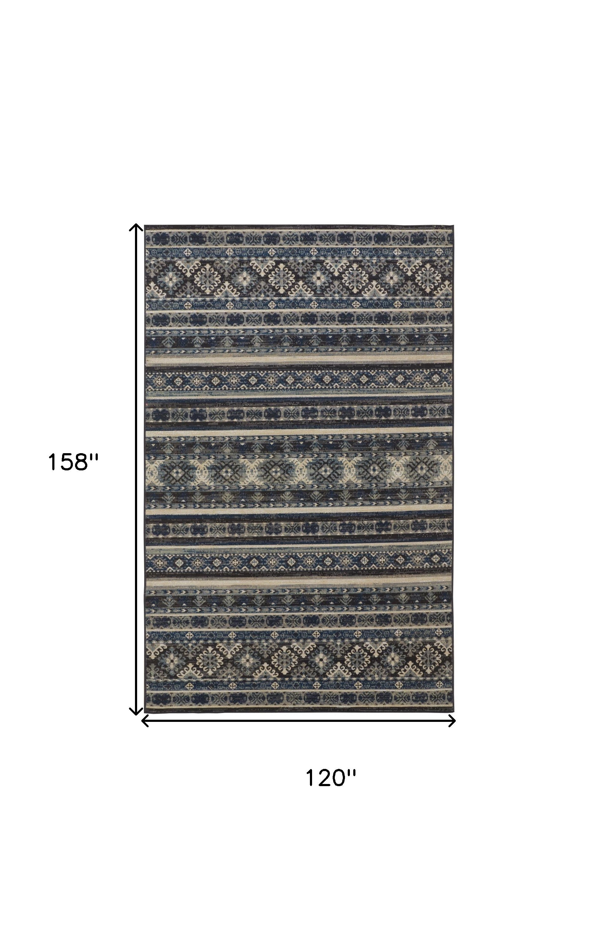 4' X 6' Blue Tan And Black Geometric Power Loom Distressed Stain Resistant Area Rug