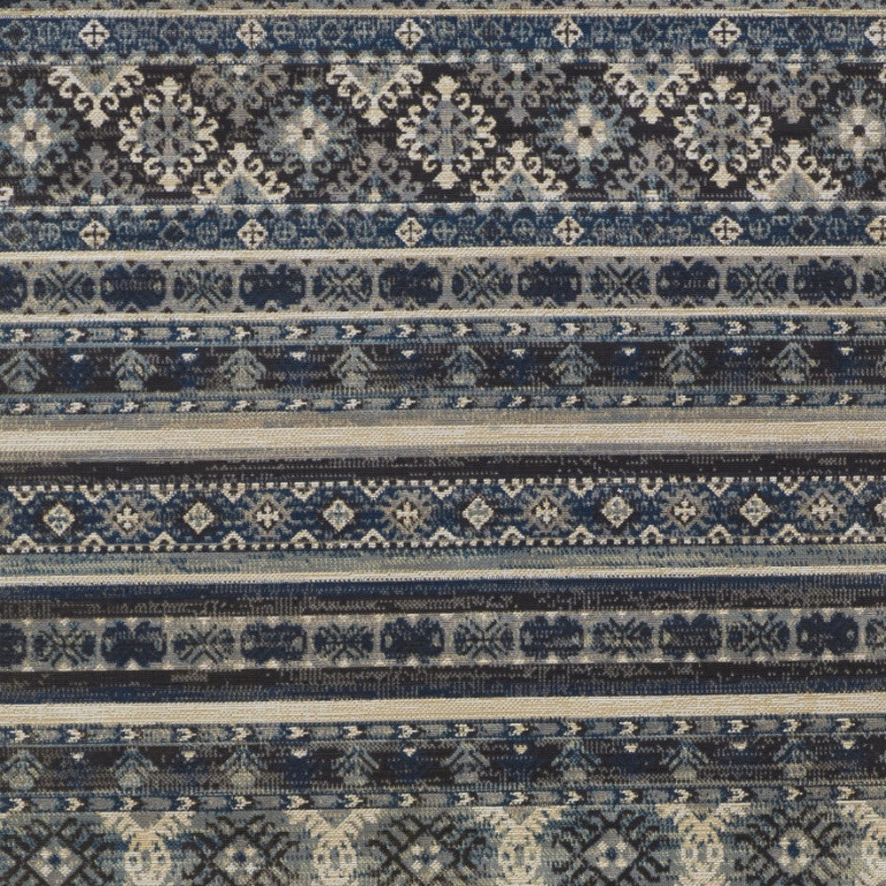 4' X 6' Blue Tan And Black Geometric Power Loom Distressed Stain Resistant Area Rug