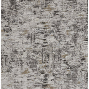 4' X 6' Ivory Gray And Brown Abstract Power Loom Distressed Stain Resistant Area Rug