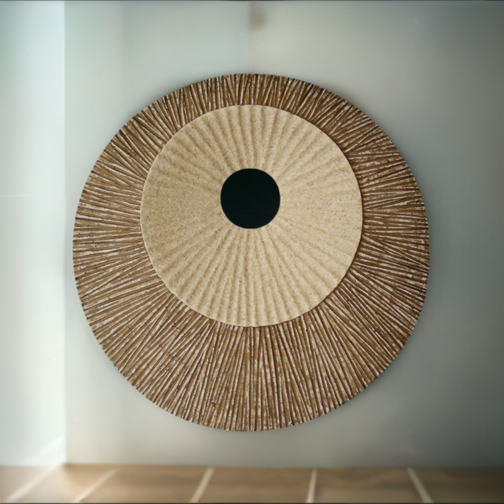 1 X 26 X 26 Brown Round Double Layer Ribbed  Wall Plaque