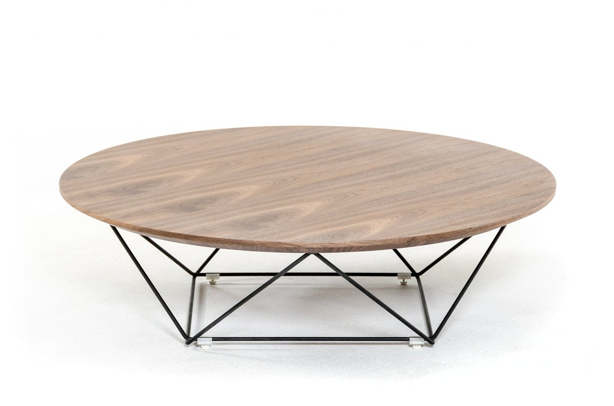 Walnut Veneer and Black Metal Coffee Table 11"