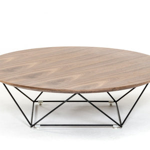 Walnut Veneer and Black Metal Coffee Table 11"