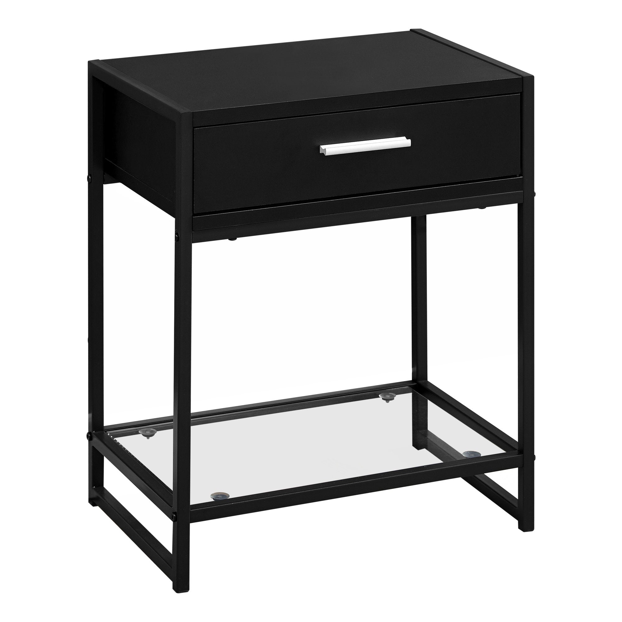 12" X 18" X 22" Grey With Black Metal Tempered Glass Accent Table