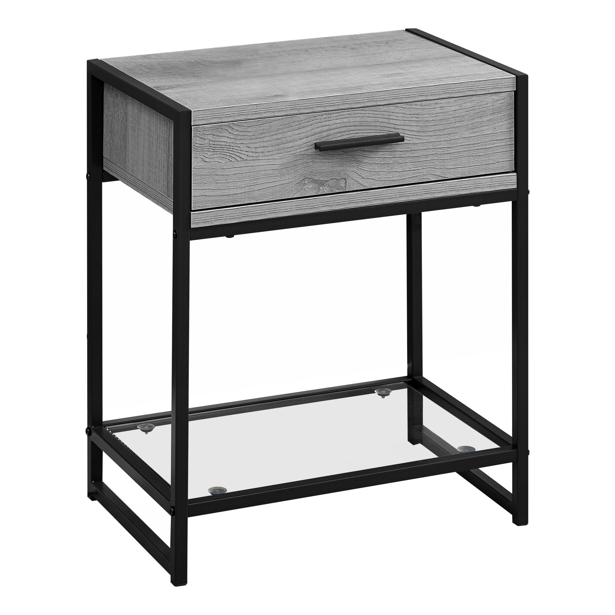 12" X 18" X 22" Grey With Black Metal Tempered Glass Accent Table