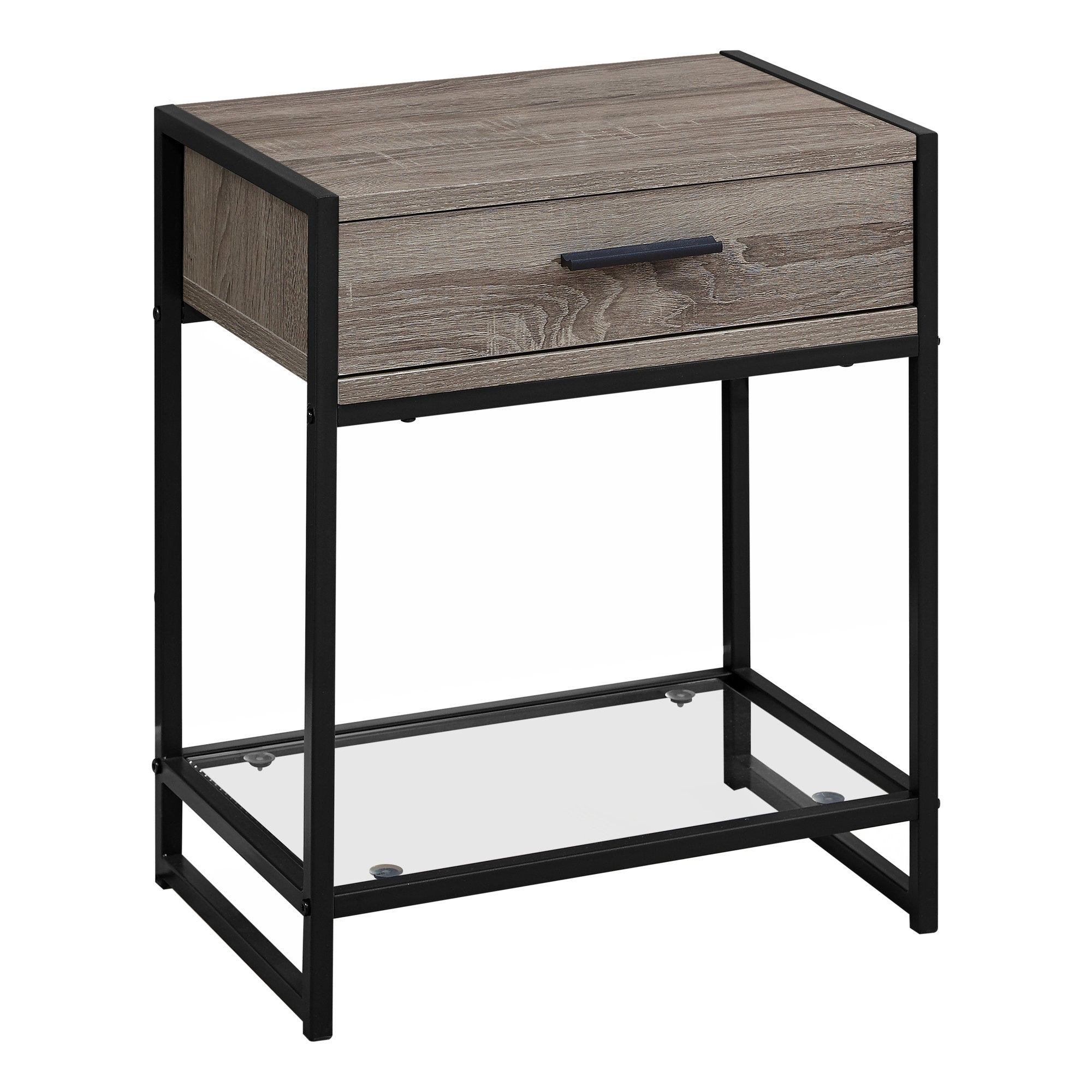 12" X 18" X 22" Grey With Black Metal Tempered Glass Accent Table