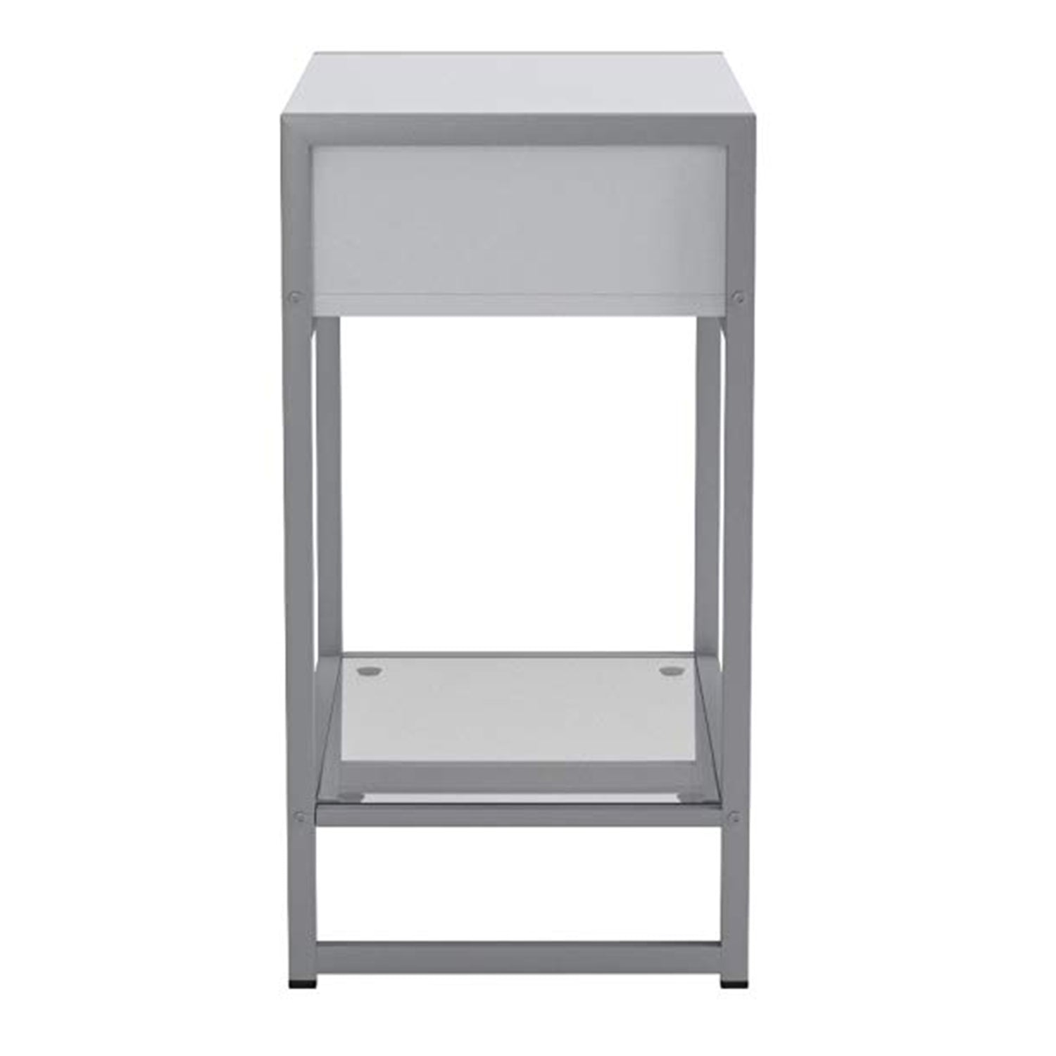 12" X 18" X 22" Grey With Black Metal Tempered Glass Accent Table