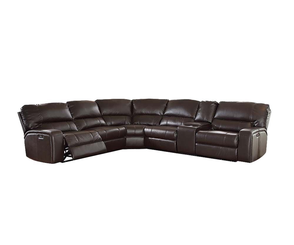 Espresso Leather-Air Upholstery Metal Reclining Mechanism Sectional Sofa (Power Motion-USB Dock) - 138" X 127" X 41"