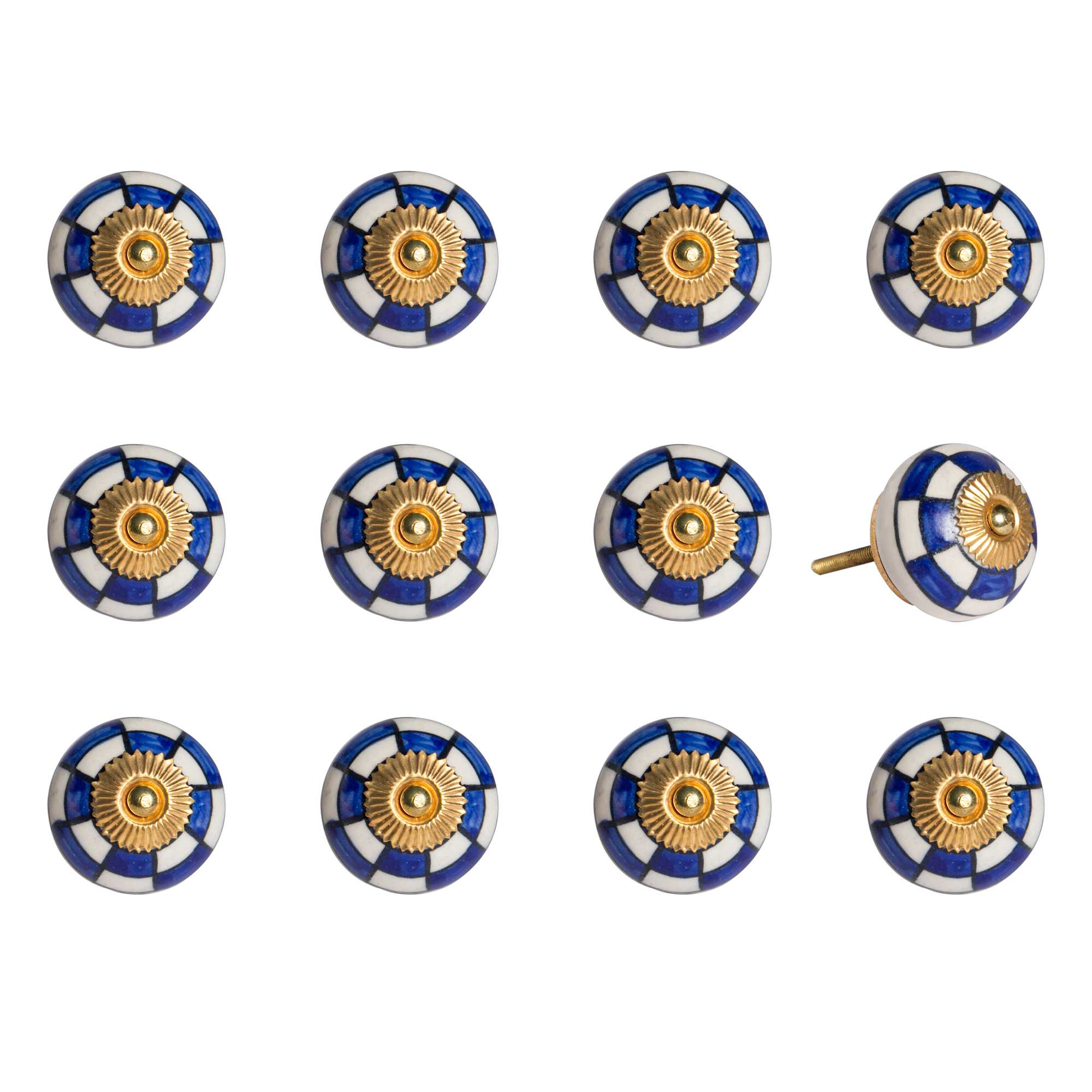 White Blue and Gold Knobs 12 Pack 1.5" x 1.5" x 1.5"