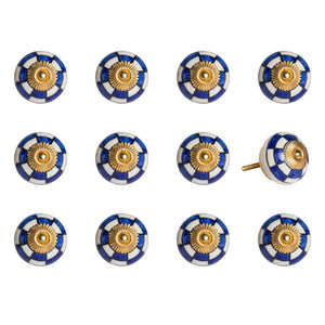 White Blue and Gold Knobs 12 Pack 1.5" x 1.5" x 1.5"