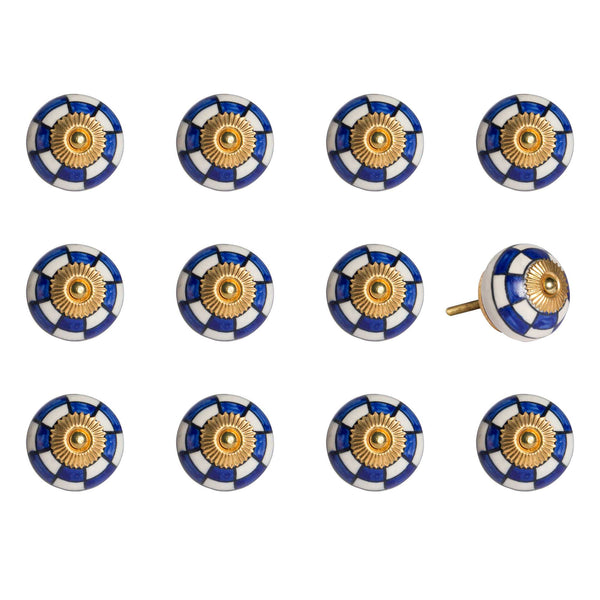 White Blue and Gold Knobs 12 Pack 1.5" x 1.5" x 1.5"
