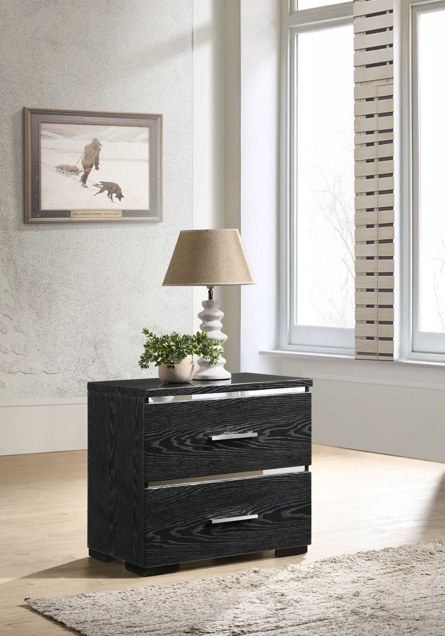 Black Wood Veneer Nightstand - 15" x 22" x 23"