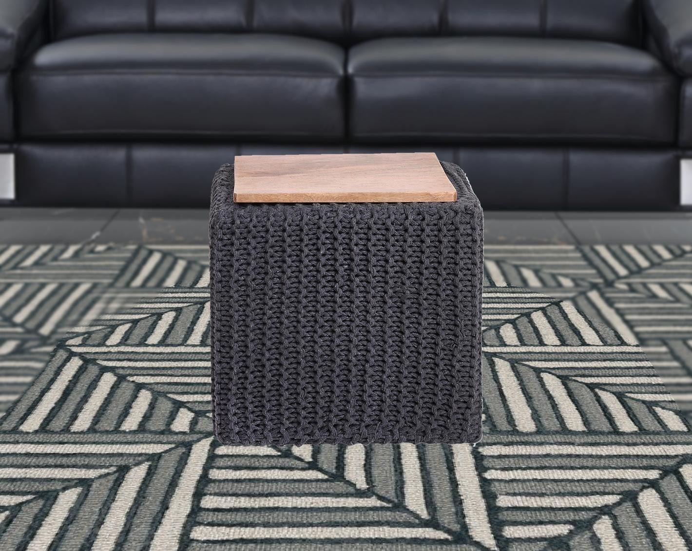16" Dark Grey Cotton Blend Pouf Cube Ottoman