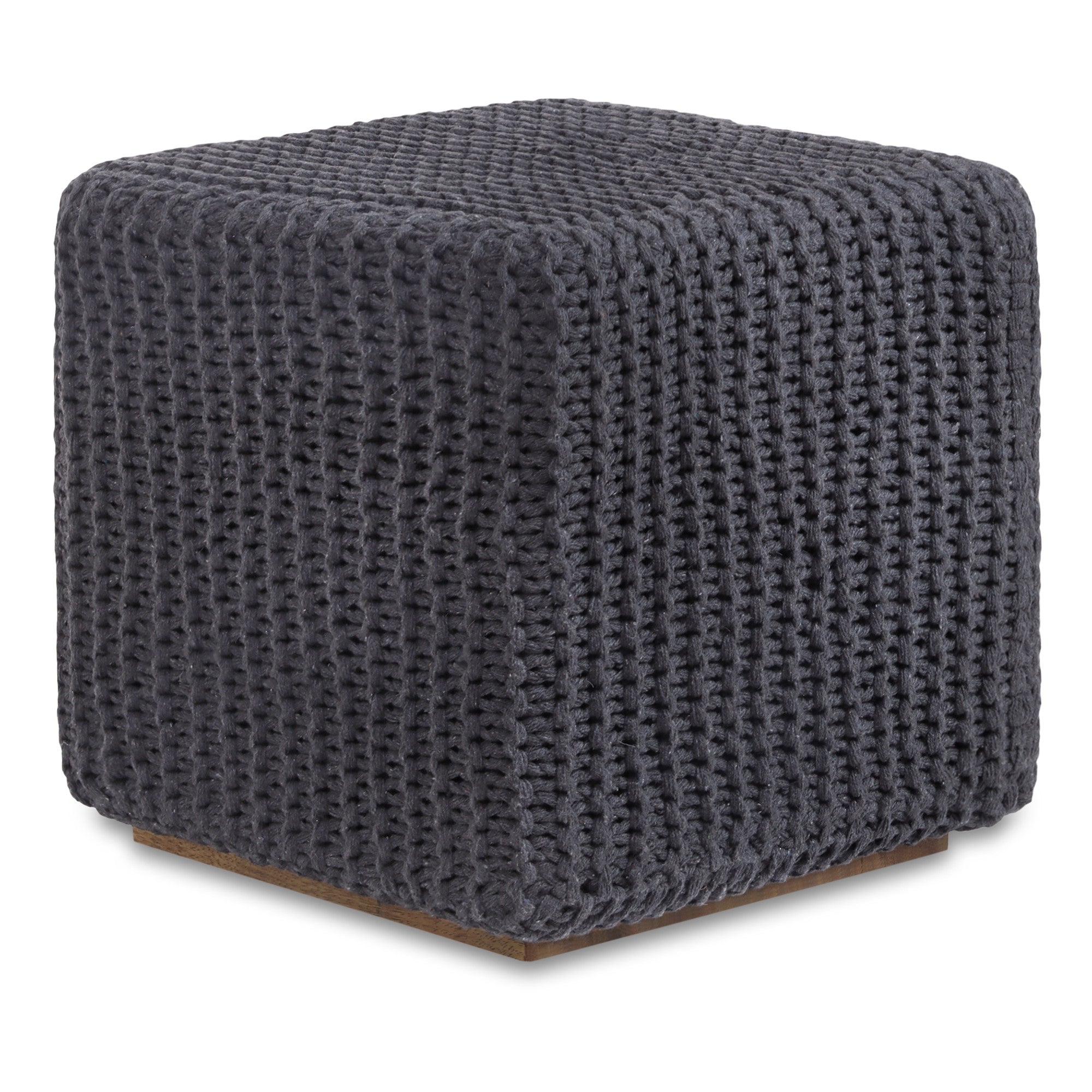 16" Dark Grey Cotton Blend Pouf Cube Ottoman