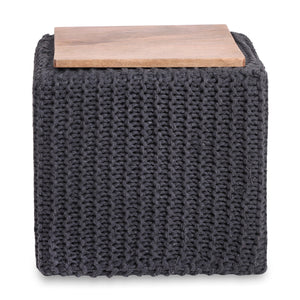 16" Dark Grey Cotton Blend Pouf Cube Ottoman