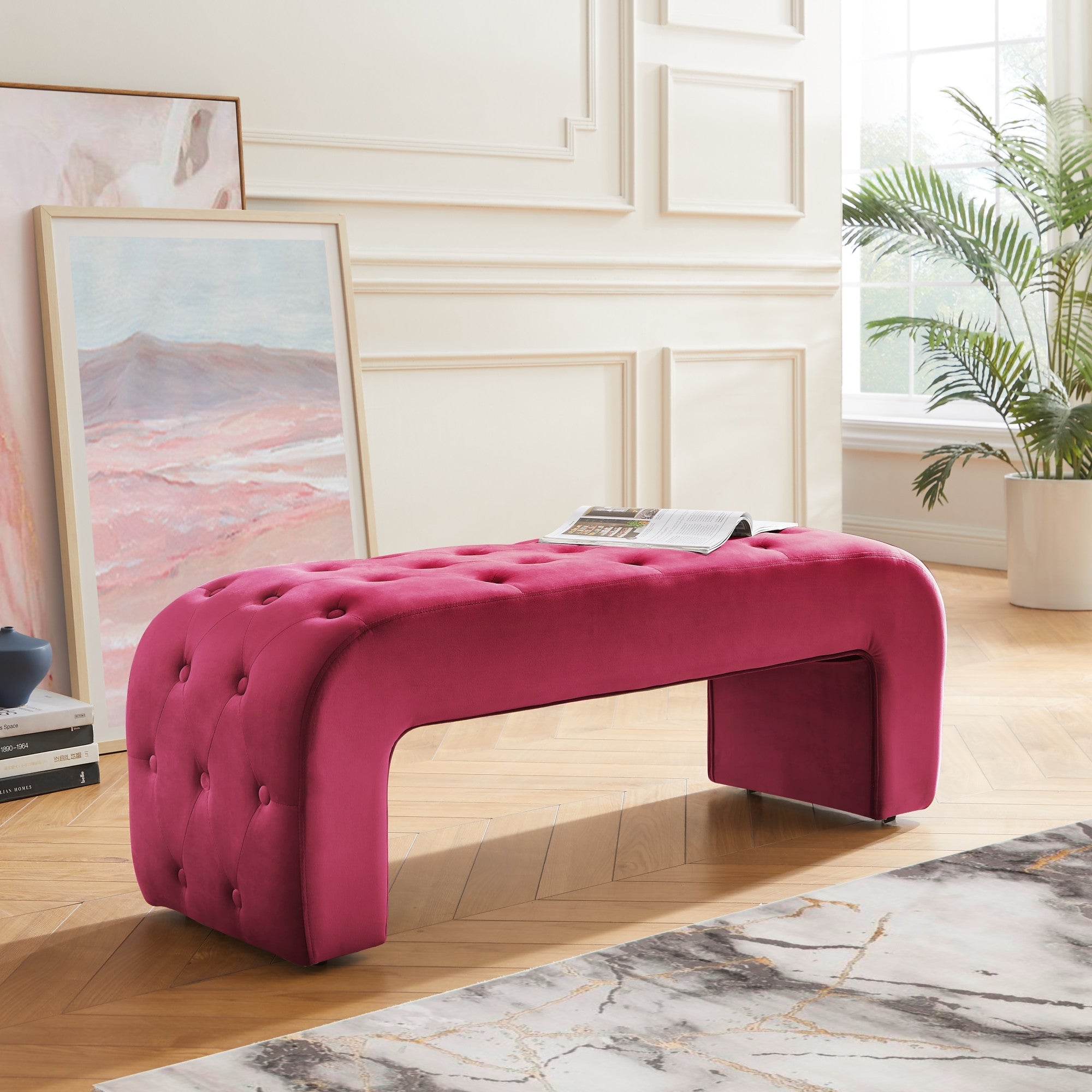 16" Fuchsia Upholstered Upholstery Bedroom Bench