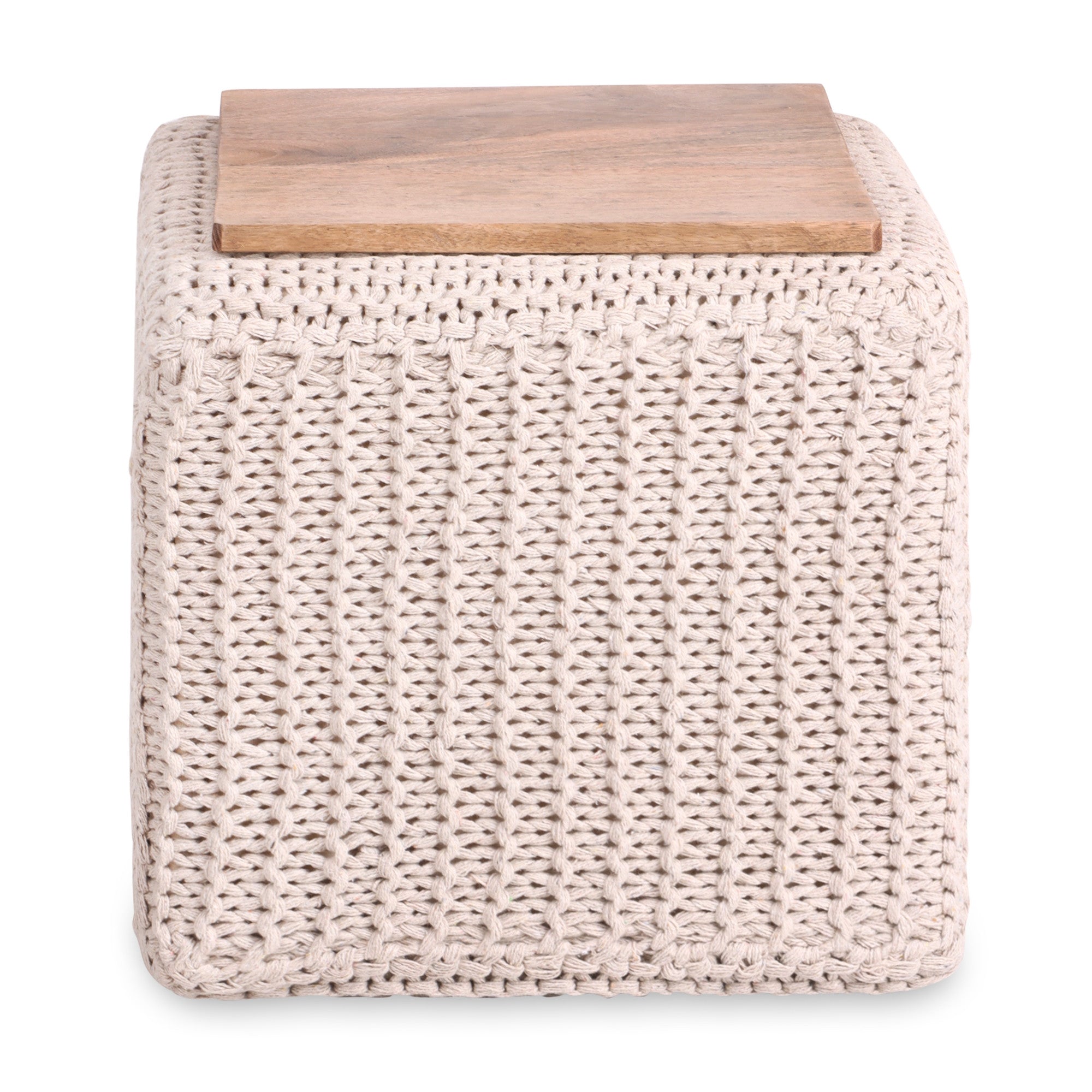 16" Ivory Cotton Blend Pouf Cube Ottoman