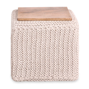 16" Ivory Cotton Blend Pouf Cube Ottoman