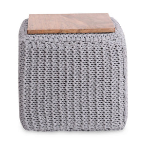 16" Light Grey Cotton Blend Pouf Cube Ottoman
