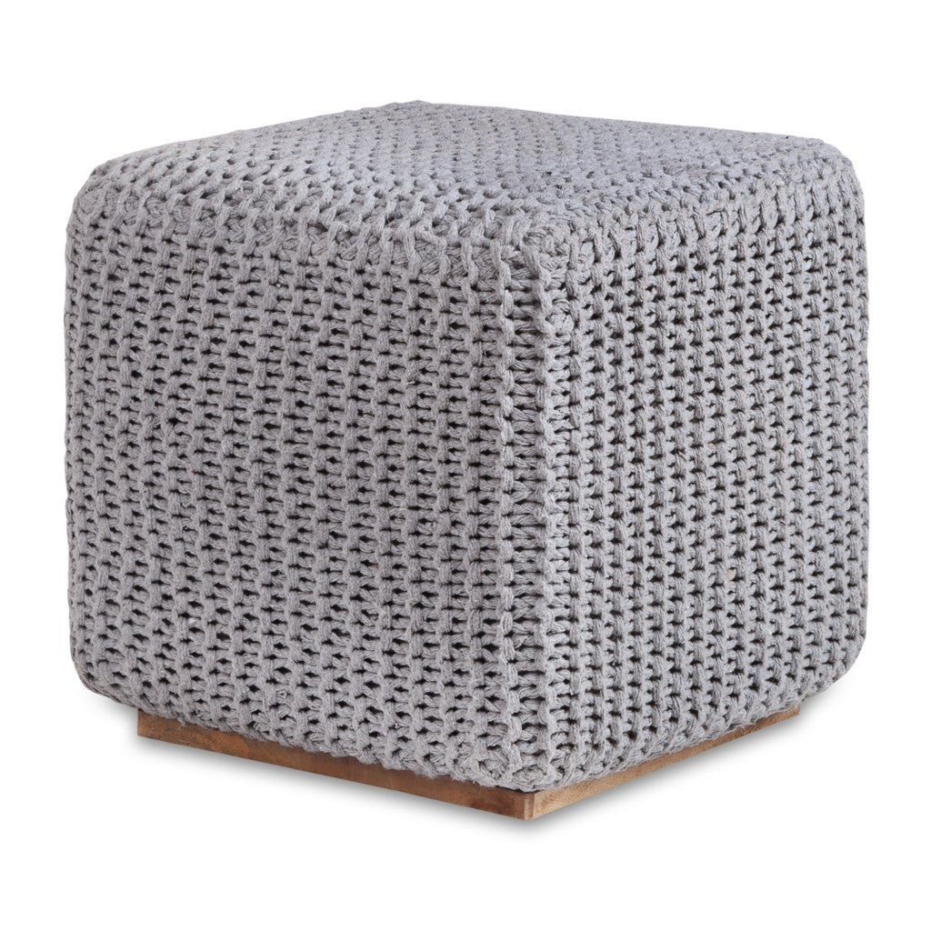 16" Light Grey Cotton Blend Pouf Cube Ottoman