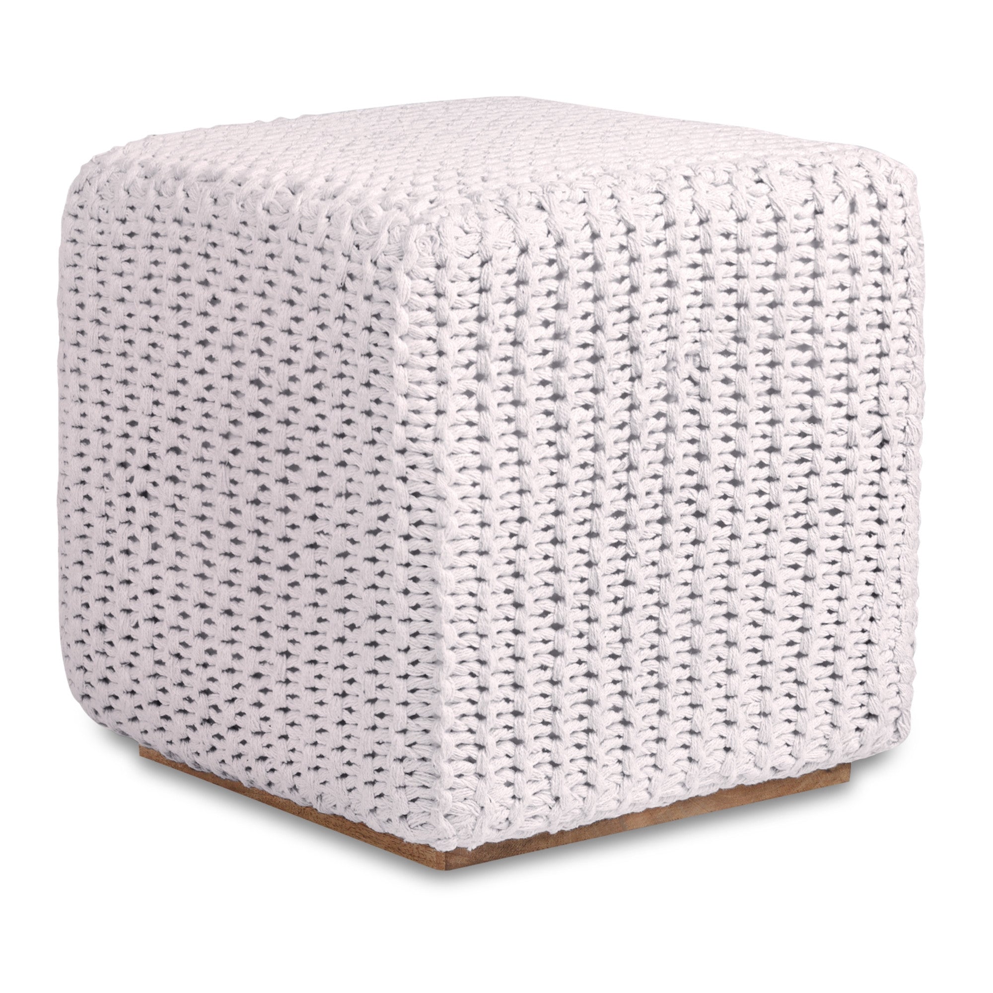 16" White Cotton Blend Pouf Cube Ottoman