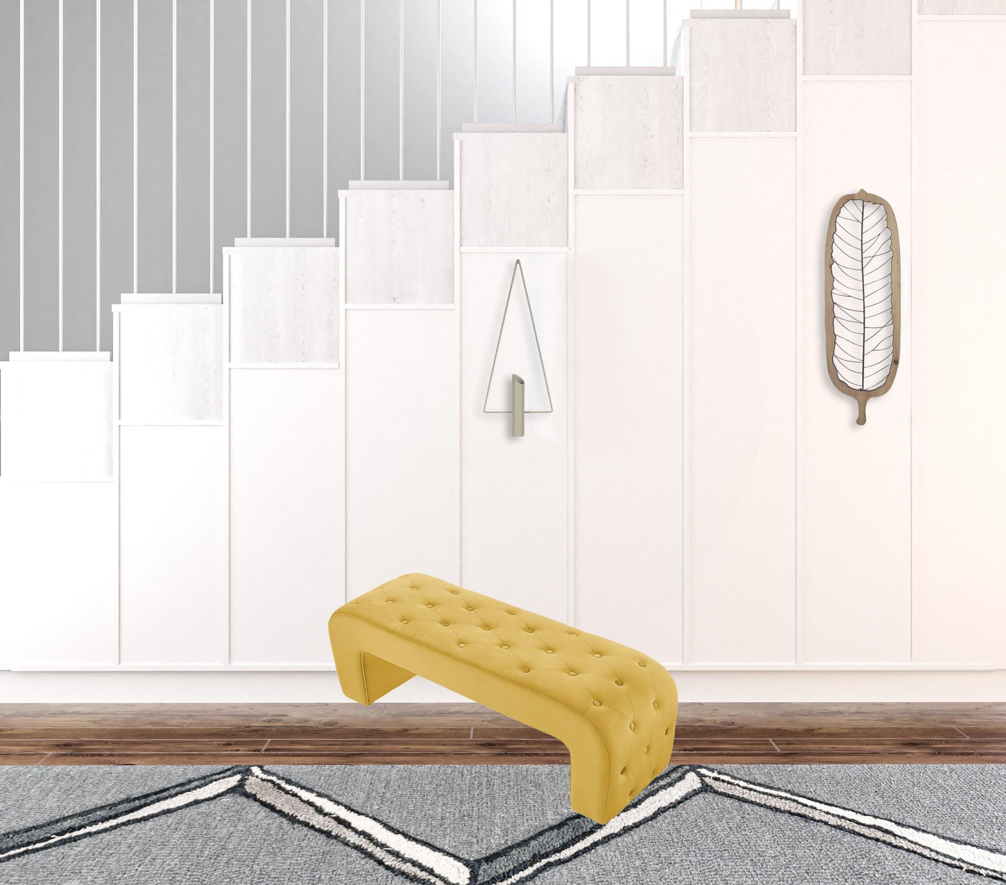 16" Yellow Upholstered Upholstery Bedroom Bench